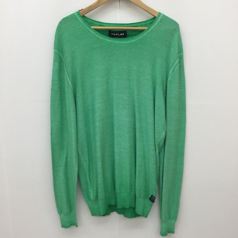 リプレイ REPLAY ニット、セーター 長袖 REPLAY メンズ 薄長袖ニット グリーン UK2656 G20784A XL 無地 緑 / グリーン / green メンズ USED 古着 中古 10154389