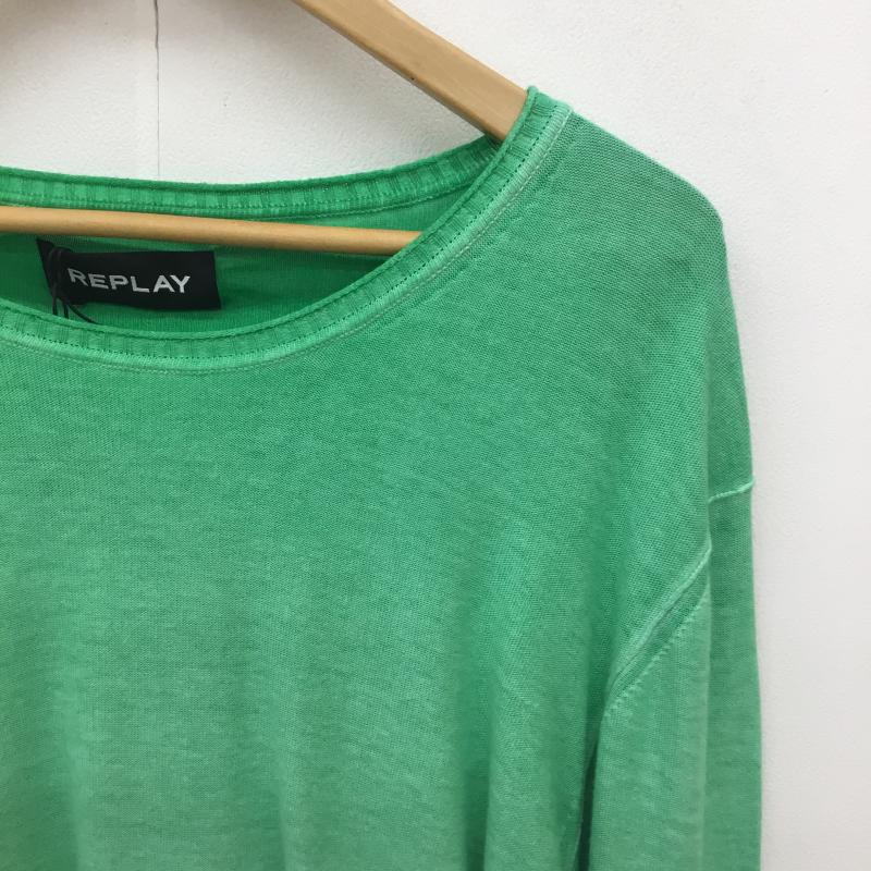 リプレイ REPLAY ニット、セーター 長袖 REPLAY メンズ 薄長袖ニット グリーン UK2656 G20784A XL 無地 緑 / グリーン / green メンズ USED 古着 中古 10154389