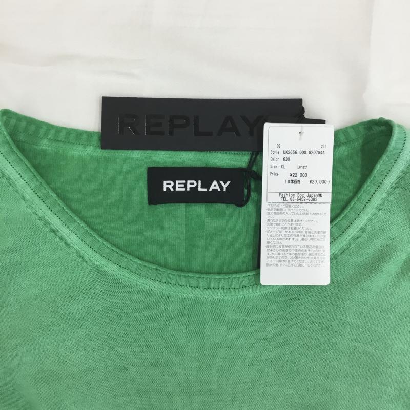 リプレイ REPLAY ニット、セーター 長袖 REPLAY メンズ 薄長袖ニット グリーン UK2656 G20784A XL 無地 緑 / グリーン / green メンズ USED 古着 中古 10154389