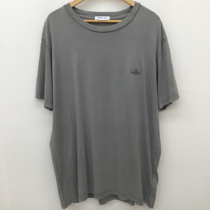 リプレイ REPLAY Tシャツ 半袖 REPLAY ガーメントダイ オーガニックコットンジャージーTシャツ XXL ロゴ、文字 灰 / グレー / gray メンズ USED 古着 中古 10154395