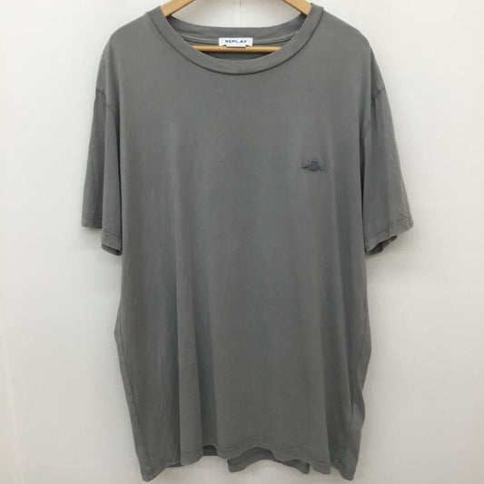 リプレイ REPLAY Tシャツ 半袖 REPLAY ガーメントダイ オーガニックコットンジャージーTシャツ XXL ロゴ、文字 灰 / グレー / gray メンズ USED 古着 中古 10154395