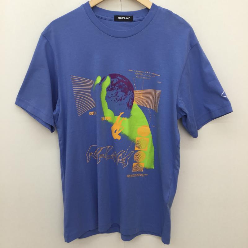リプレイ REPLAY Tシャツ 半袖 REPLAY ベーシックジャージー グラフィックプリント Tシャツ M プリント 青 / ブルー / blue メンズ USED 古着 中古 10154396