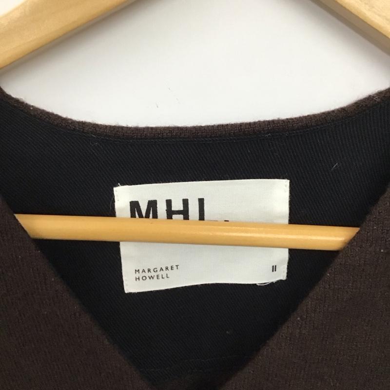エムエイチエル MHL. カーディガン 長袖 長袖ニットカーディガン 前ボタン ノーカラー 2 無地 ダークブラウン / ダークブラウン / レディース USED 古着 中古 10154449