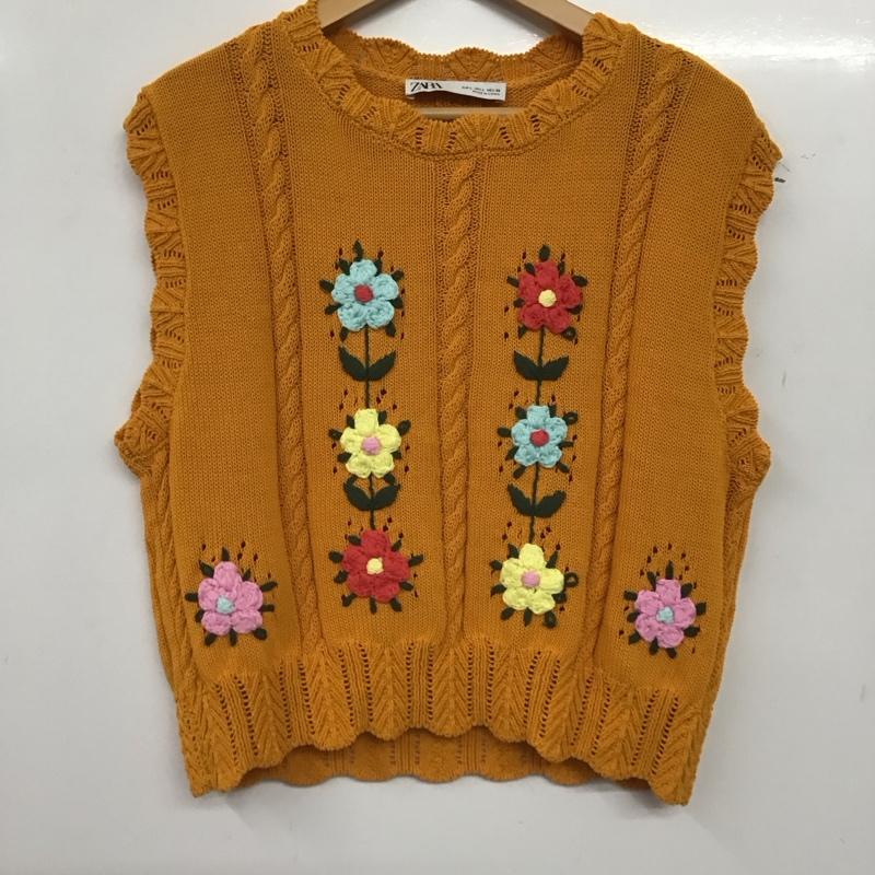 ザラ ZARA ベスト ベスト ニットベスト プルオーバーベスト L 刺繍 橙 / オレンジ / orange レディース USED 古着 中古 10154472