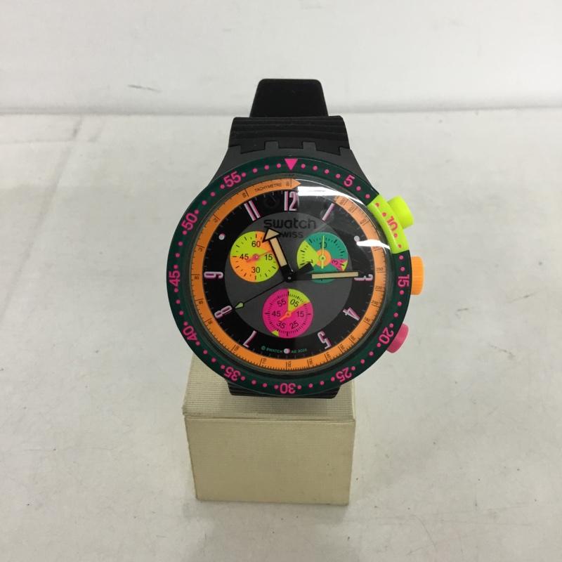 スウォッチ Swatch 腕時計 アナログ（クォーツ式） ロゴ、文字 黒 / ブラック / black X 桃 / ピンク / pink X 橙 / オレンジ / orange X 黄 / イエロー / yellow メンズ USED 古着 中古 10154506