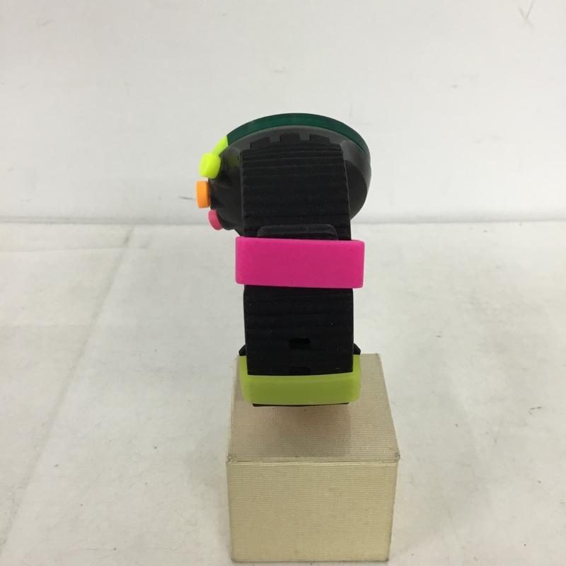 スウォッチ Swatch 腕時計 アナログ（クォーツ式） ロゴ、文字 黒 / ブラック / black X 桃 / ピンク / pink X 橙 / オレンジ / orange X 黄 / イエロー / yellow メンズ USED 古着 中古 10154506