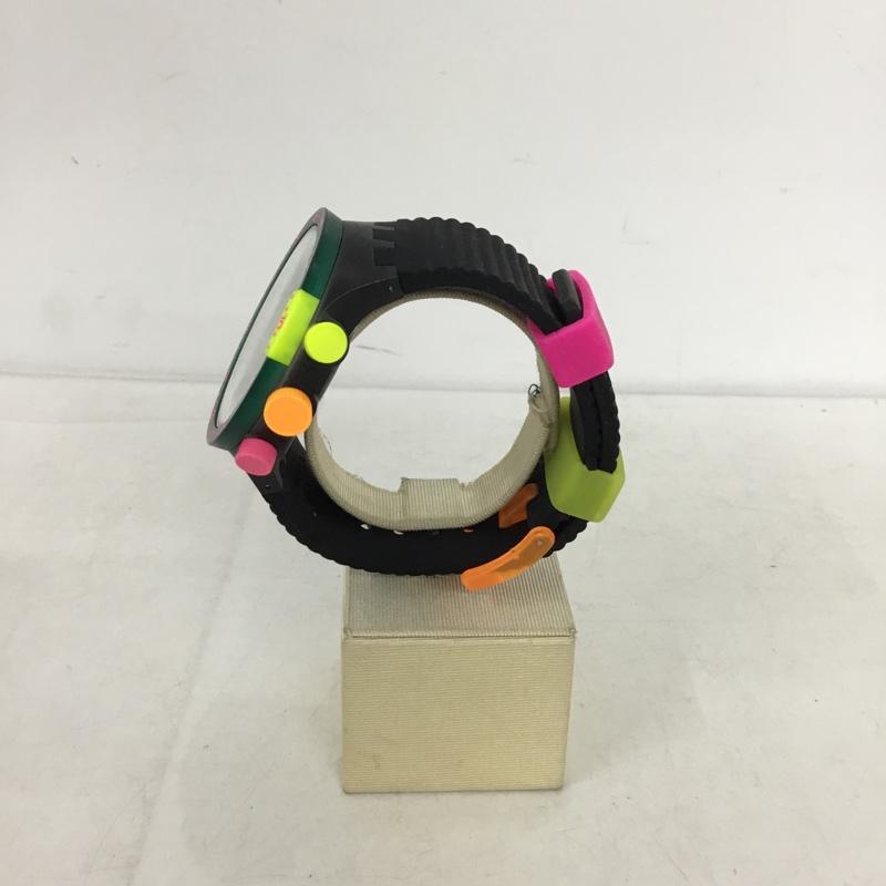 スウォッチ Swatch 腕時計 アナログ（クォーツ式） ロゴ、文字 黒 / ブラック / black X 桃 / ピンク / pink X 橙 / オレンジ / orange X 黄 / イエロー / yellow メンズ USED 古着 中古 10154506