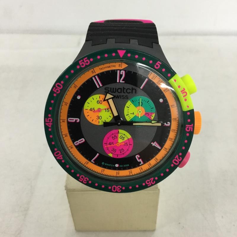スウォッチ Swatch 腕時計 アナログ（クォーツ式） ロゴ、文字 黒 / ブラック / black X 桃 / ピンク / pink X 橙 / オレンジ / orange X 黄 / イエロー / yellow メンズ USED 古着 中古 10154506