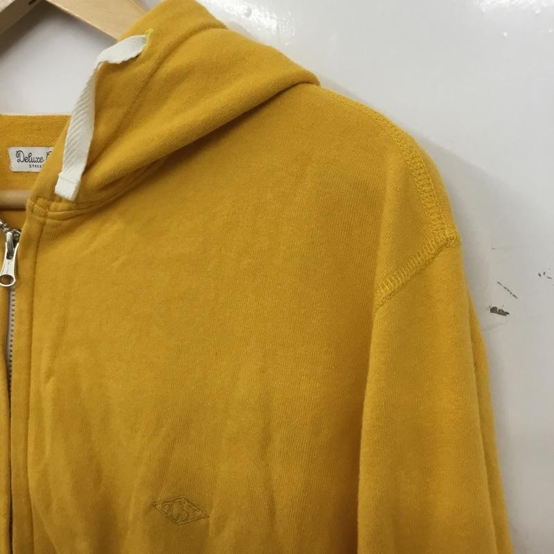 デラックス クロージング Deluxe Clothing パーカー 長袖 フルジップ ジップアップ フーディー コットン M ロゴ、文字 黄 / イエロー / yellow メンズ USED 古着 中古 10154513