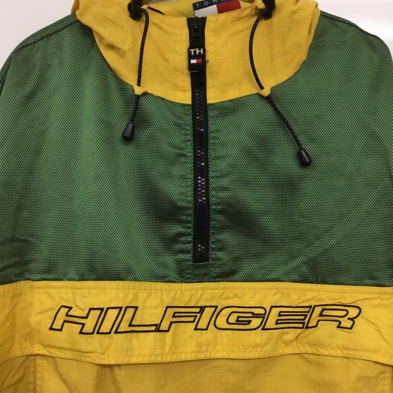 トミーヒルフィガー TOMMY HILFIGER ジャケット、上着 ジャケット、ブレザー ナイロンジャケット プルオーバー ハーフジップ L ロゴ、文字 緑 / グリーン / green X 黄 / イエロー / yellow メンズ USED 古着 中古 10154516