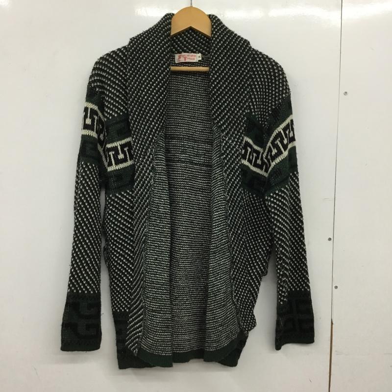 古着 USED カーディガン 長袖 ショールカラー sign of the time USA製 M 総柄 白 / ホワイト / white X 黒 / ブラック / black X 緑 / グリーン / green メンズ USED 古着 中古 10154519