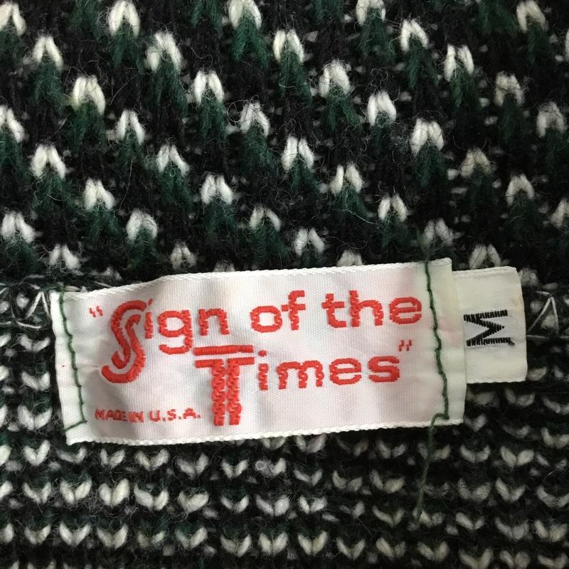 古着 USED カーディガン 長袖 ショールカラー sign of the time USA製 M 総柄 白 / ホワイト / white X 黒 / ブラック / black X 緑 / グリーン / green メンズ USED 古着 中古 10154519