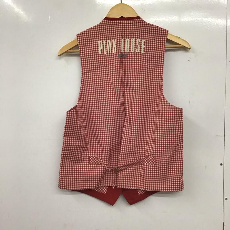 ピンクハウス PINK HOUSE ベスト ベスト ベスト ノースリーブカットソー 前ボタン ロゴ、文字 白 / ホワイト / white X 赤 / レッド / red レディース USED 古着 中古 10154548