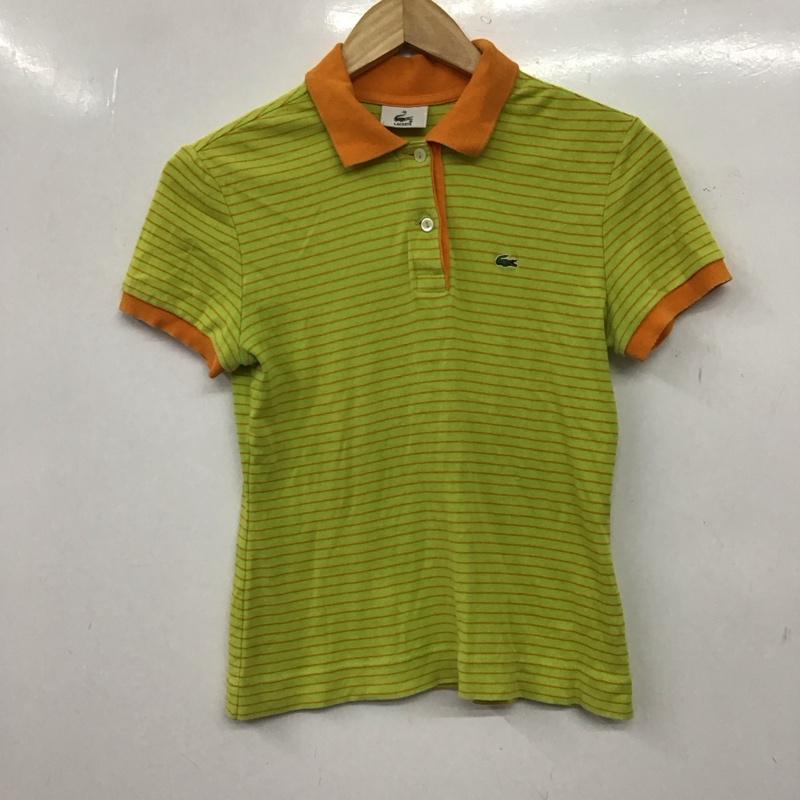 ラコステ LACOSTE ポロシャツ 半袖 半袖ポロシャツ カラーシャツ 半袖カットソー 40 ロゴ、文字 橙 / オレンジ / orange X 黄緑 / イエローグリーン / レディース USED 古着 中古 10154549