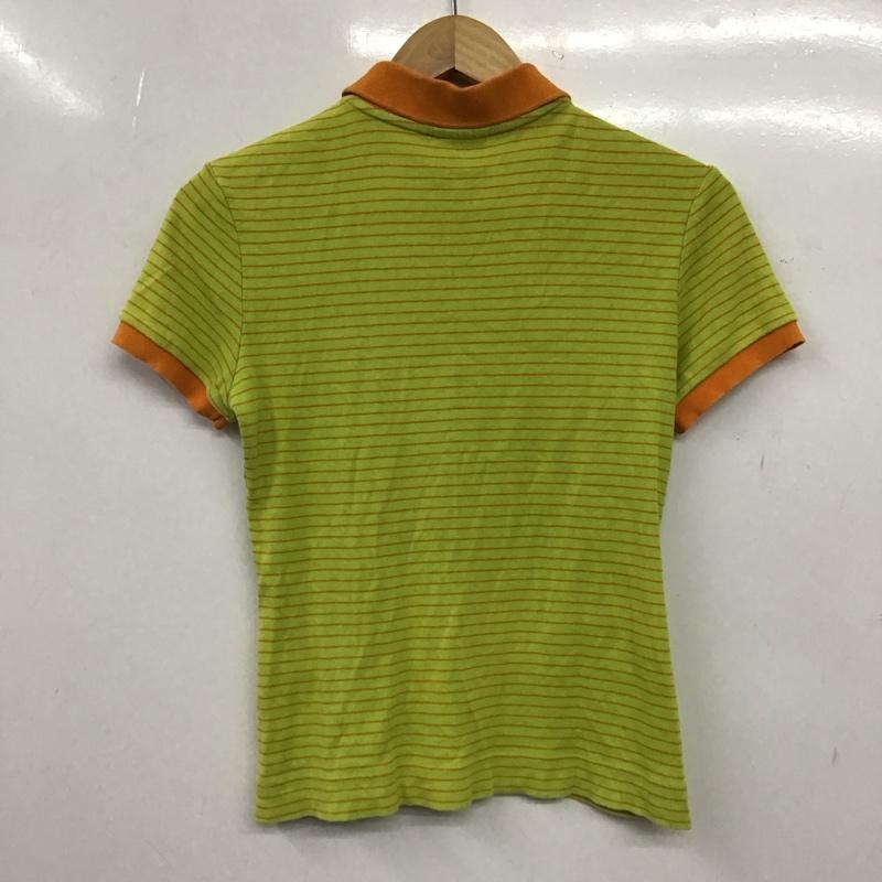 ラコステ LACOSTE ポロシャツ 半袖 半袖ポロシャツ カラーシャツ 半袖カットソー 40 ロゴ、文字 橙 / オレンジ / orange X 黄緑 / イエローグリーン / レディース USED 古着 中古 10154549
