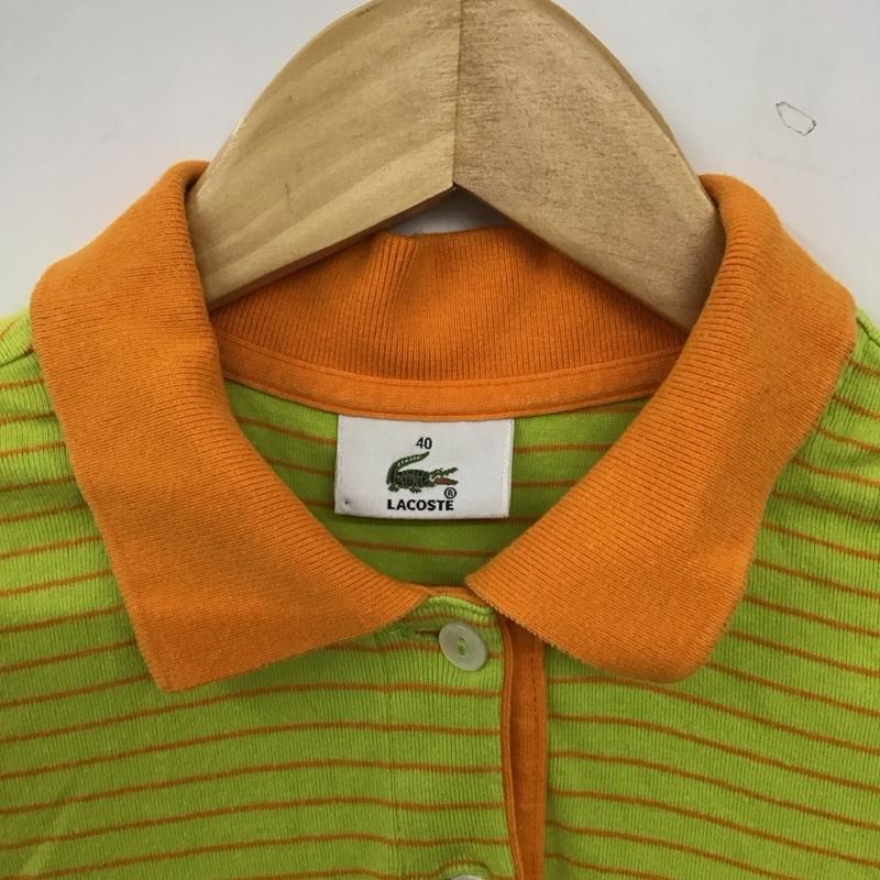 ラコステ LACOSTE ポロシャツ 半袖 半袖ポロシャツ カラーシャツ 半袖カットソー 40 ロゴ、文字 橙 / オレンジ / orange X 黄緑 / イエローグリーン / レディース USED 古着 中古 10154549