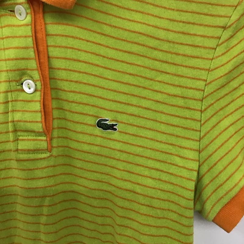 ラコステ LACOSTE ポロシャツ 半袖 半袖ポロシャツ カラーシャツ 半袖カットソー 40 ロゴ、文字 橙 / オレンジ / orange X 黄緑 / イエローグリーン / レディース USED 古着 中古 10154549