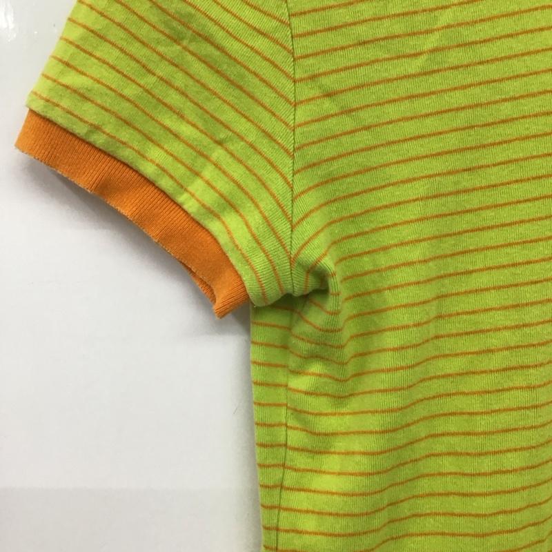 ラコステ LACOSTE ポロシャツ 半袖 半袖ポロシャツ カラーシャツ 半袖カットソー 40 ロゴ、文字 橙 / オレンジ / orange X 黄緑 / イエローグリーン / レディース USED 古着 中古 10154549