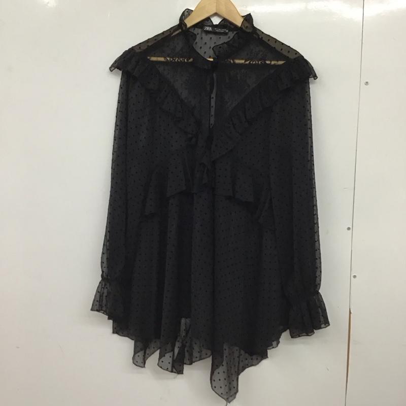 ザラ ZARA シャツ、ブラウス 長袖 長袖シャツ フリルシャツ プルオーバー L 総柄 黒 / ブラック / black レディース USED 古着 中古 10154551