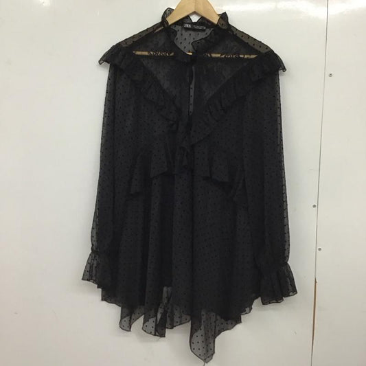 ザラ ZARA シャツ、ブラウス 長袖 長袖シャツ フリルシャツ プルオーバー L 総柄 黒 / ブラック / black レディース USED 古着 中古 10154551