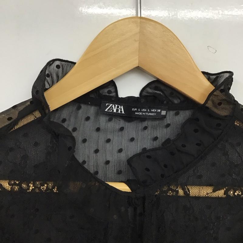 ザラ ZARA シャツ、ブラウス 長袖 長袖シャツ フリルシャツ プルオーバー L 総柄 黒 / ブラック / black レディース USED 古着 中古 10154551