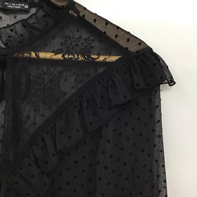 ザラ ZARA シャツ、ブラウス 長袖 長袖シャツ フリルシャツ プルオーバー L 総柄 黒 / ブラック / black レディース USED 古着 中古 10154551