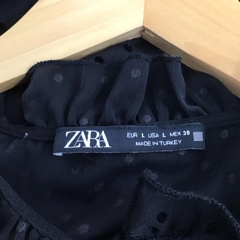 ザラ ZARA シャツ、ブラウス 長袖 長袖シャツ フリルシャツ プルオーバー L 総柄 黒 / ブラック / black レディース USED 古着 中古 10154551