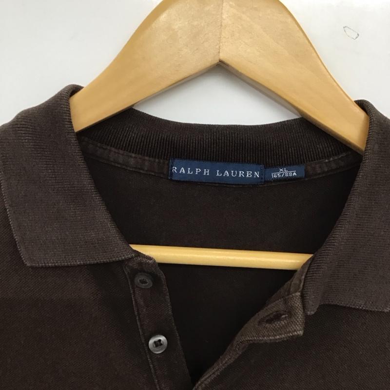 ラルフローレン RALPHLAUREN ポロシャツ 半袖 半袖ポロシャツ カラーシャツ 半袖カットソー XL ロゴ、文字 茶 / ブラウン / brown レディース USED 古着 中古 10154561