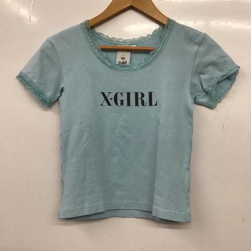 エックスガール X-girl Tシャツ 半袖 半袖カットソー プリントTシャツ クルーネックカットソー S ロゴ、文字 水色 / ライトブルー / レディース USED 古着 中古 10154567