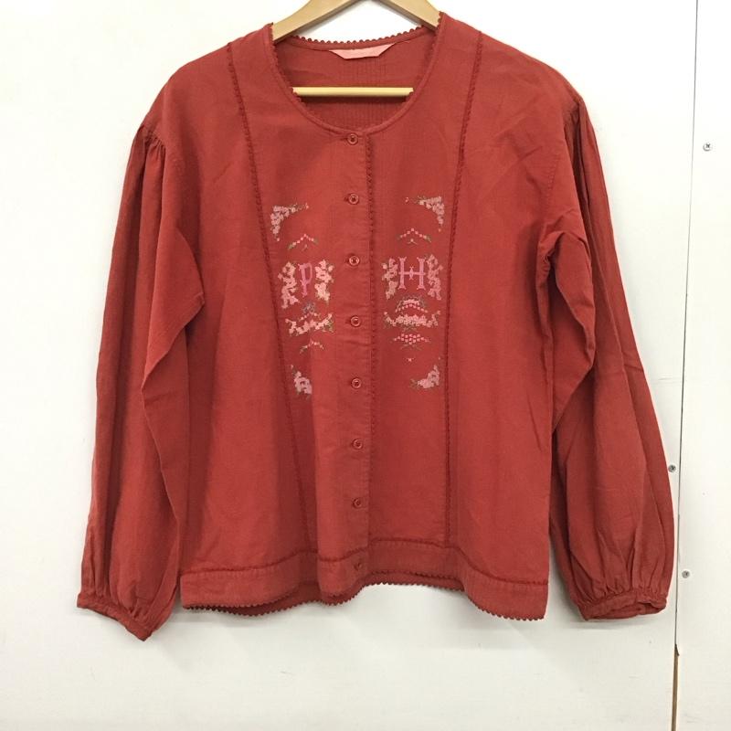 ピンクハウス PINK HOUSE シャツ、ブラウス 長袖 長袖シャツ フロントボタン ノーカラーシャツ 刺繍 赤 / レッド / red レディース USED 古着 中古 10154568