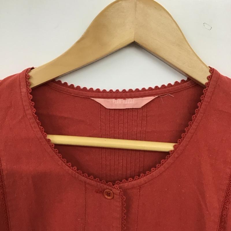 ピンクハウス PINK HOUSE シャツ、ブラウス 長袖 長袖シャツ フロントボタン ノーカラーシャツ 刺繍 赤 / レッド / red レディース USED 古着 中古 10154568