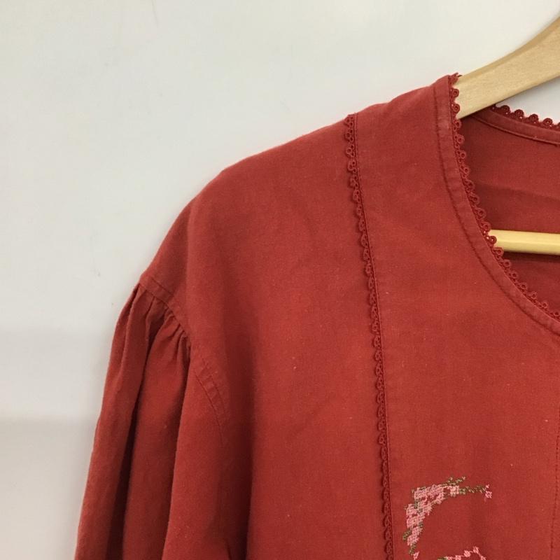 ピンクハウス PINK HOUSE シャツ、ブラウス 長袖 長袖シャツ フロントボタン ノーカラーシャツ 刺繍 赤 / レッド / red レディース USED 古着 中古 10154568