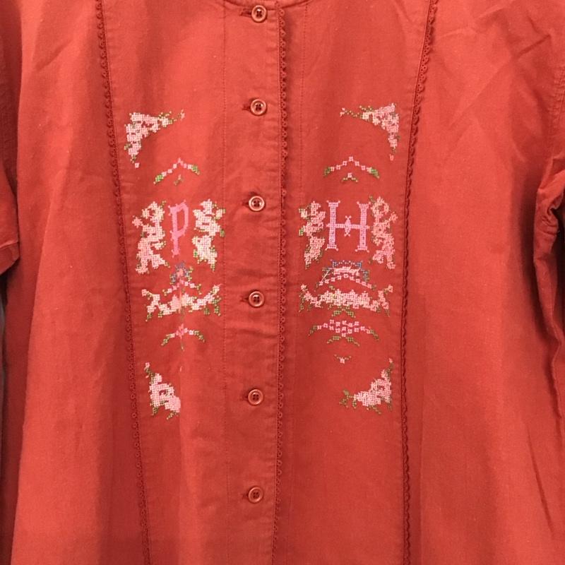 ピンクハウス PINK HOUSE シャツ、ブラウス 長袖 長袖シャツ フロントボタン ノーカラーシャツ 刺繍 赤 / レッド / red レディース USED 古着 中古 10154568