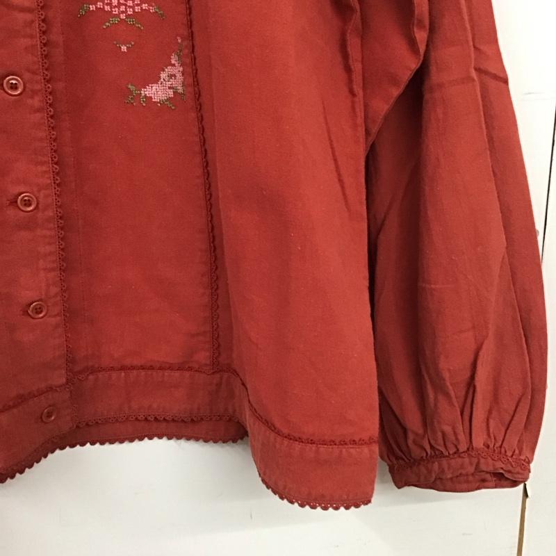 ピンクハウス PINK HOUSE シャツ、ブラウス 長袖 長袖シャツ フロントボタン ノーカラーシャツ 刺繍 赤 / レッド / red レディース USED 古着 中古 10154568