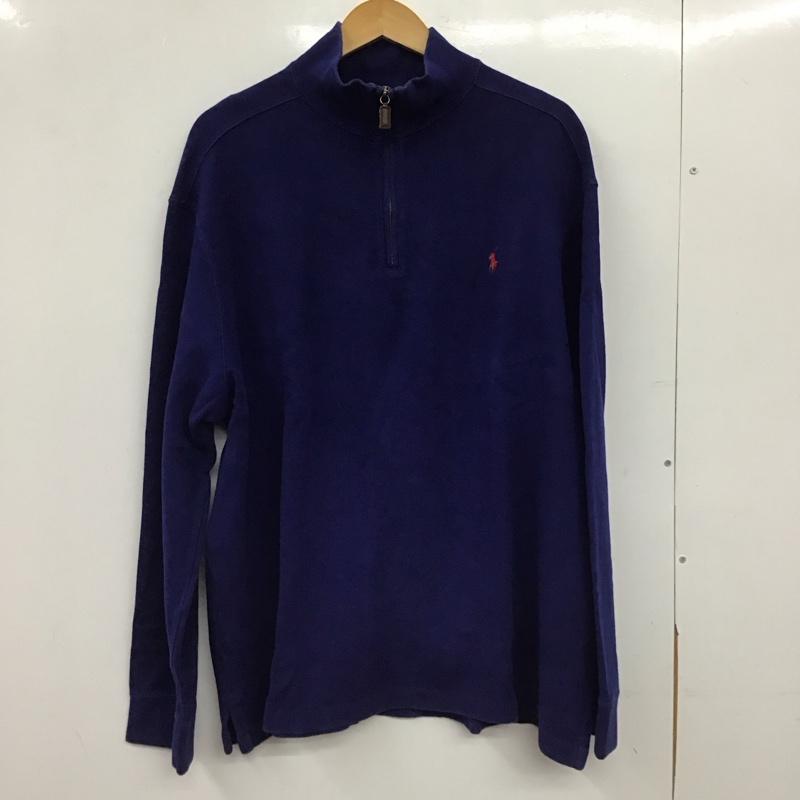 ポロバイラルフローレン Polo by RALPH LAUREN ニット、セーター 長袖 長袖ニットカットソー ジップアップネック セーター XXL ロゴ、文字 青 / ブルー / blue メンズ USED 古着 中古 10154591