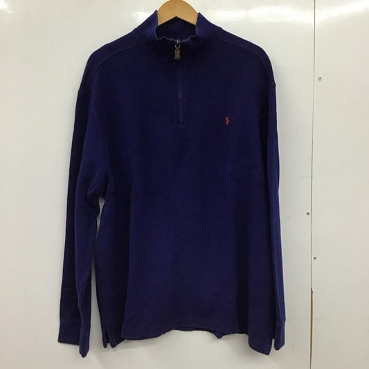 ポロバイラルフローレン Polo by RALPH LAUREN ニット、セーター 長袖 長袖ニットカットソー ジップアップネック セーター XXL ロゴ、文字 青 / ブルー / blue メンズ USED 古着 中古 10154591