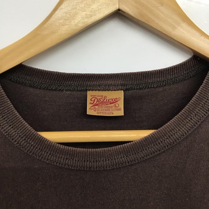 デラックスウエア DELUXEWARE Tシャツ 半袖 半袖カットソー プリントTシャツ クルーネックカットソー L ロゴ、文字 茶 / ブラウン / brown メンズ USED 古着 中古 10154592