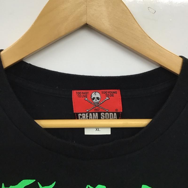 クリームソーダ CREAMSODA Tシャツ 半袖 半袖カットソー プリントTシャツ クルーネックカットソー XL プリント 黒 / ブラック / black メンズ USED 古着 中古 10154593