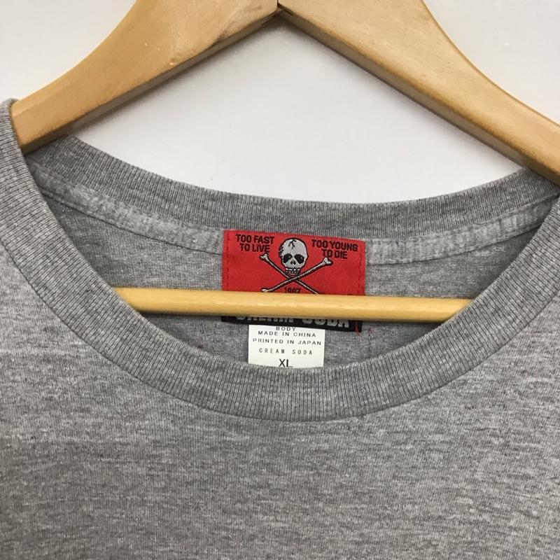 クリームソーダ CREAMSODA Tシャツ 半袖 半袖カットソー プリントTシャツ クルーネックカットソー XL プリント 灰 / グレー / gray メンズ USED 古着 中古 10154594