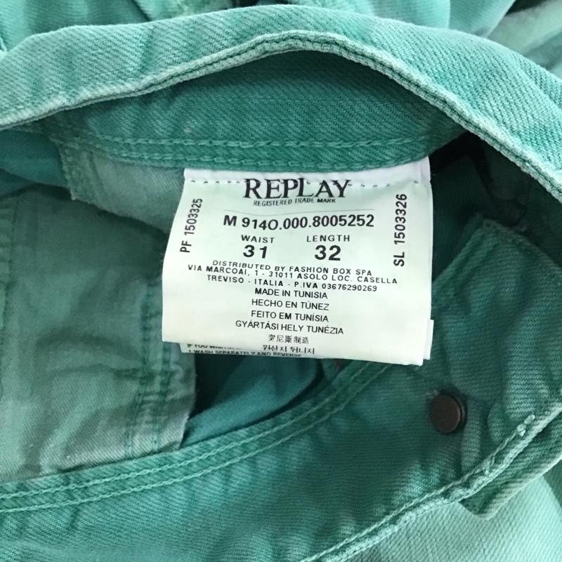 リプレイ REPLAY パンツ デニム、ジーンズ デニムパンツ スリムパンツ カジュアルパンツ ストレッチパンツ 31インチ ロゴ、文字 緑 / グリーン / green メンズ USED 古着 中古 10154653