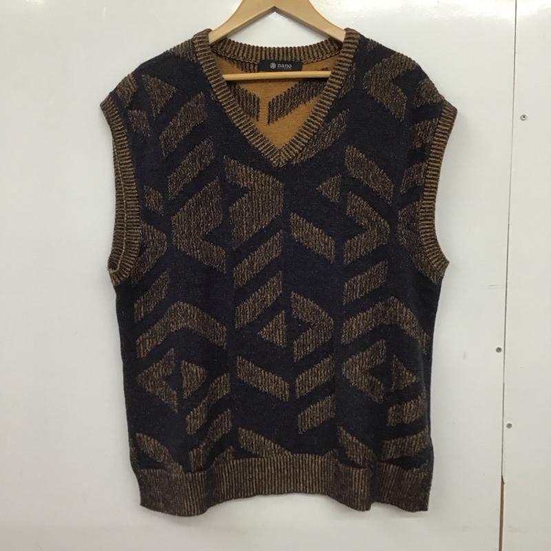 ナノユニバース nano・universe ベスト ベスト プルオーバーニットベスト Vネック M 総柄 橙 / オレンジ / orange X 紺 / ネイビー / navy メンズ USED 古着 中古 10154665