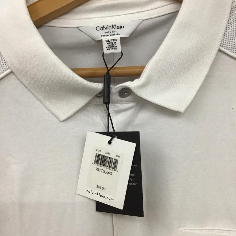 カルバン・クライン Calvin Klein ポロシャツ 半袖 半袖ポロシャツ カラーシャツ 半袖カットソー XL ロゴ、文字 白 / ホワイト / white メンズ USED 古着 中古 10154711