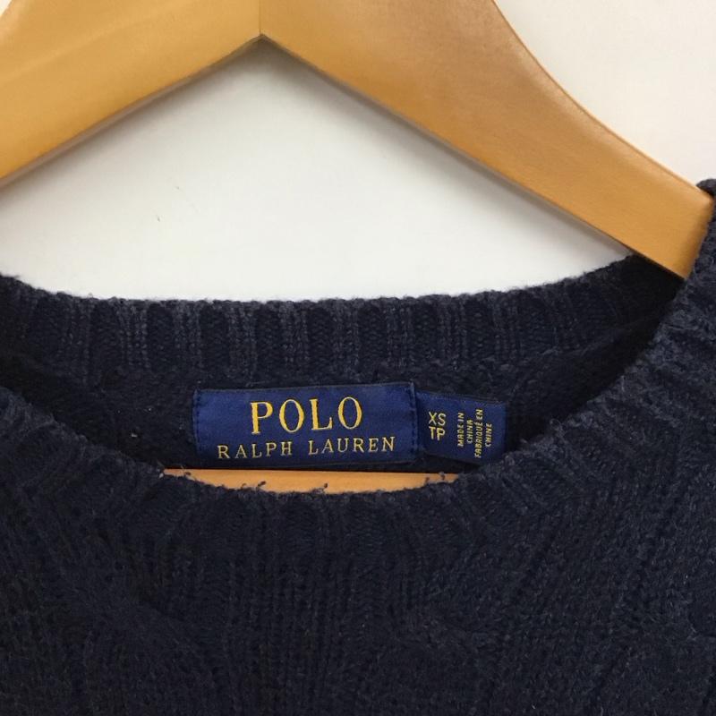 ポロラルフローレン POLO RALPH LAUREN ニット、セーター 長袖 長袖ニットカットソー クルーネック セーター XS ロゴ、文字 紺 / ネイビー / navy メンズ USED 古着 中古 10154722