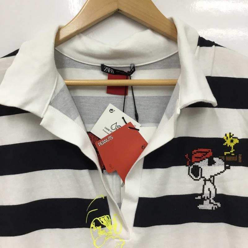ザラ ZARA ワンピース ミニスカート PEANUTS タグ付 L ボーダー柄 白 / ホワイト / white X 黒 / ブラック / black レディース USED 古着 中古 10154836
