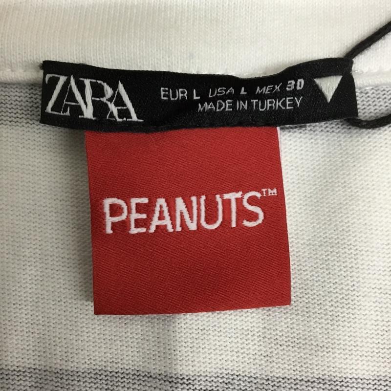 ザラ ZARA ワンピース ミニスカート PEANUTS タグ付 L ボーダー柄 白 / ホワイト / white X 黒 / ブラック / black レディース USED 古着 中古 10154836