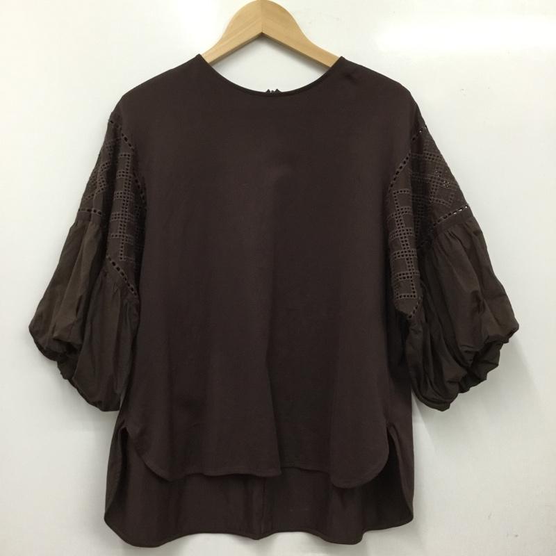 ビューティアンドユース BEAUTY&YOUTH カットソー 半袖 1612-137-5012 カットワーク バルーンスリーブカットソー -ウォッシャブル- 無地 茶 / ブラウン / brown レディース USED 古着 中古 10154837