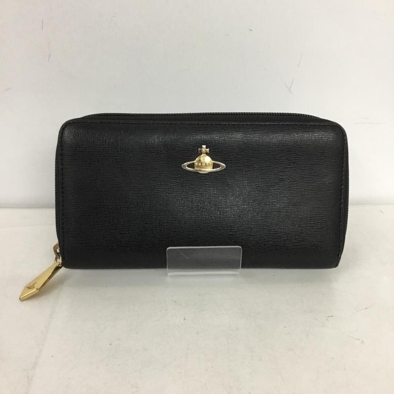 ヴィヴィアンウエストウッド Vivienne Westwood 財布 長財布 ラウンドファスナー ワンポイント 黒 / ブラック / black X 金 / ゴールド / gold color レディース USED 古着 中古 10154888