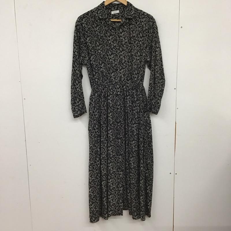 ローリーズファーム LOWRYS FARM ワンピース ロングスカート LF719016TK オープンカラーシャツワンピース 長袖 FREE 花柄 黒 / ブラック / black レディース USED 古着 中古 10154980