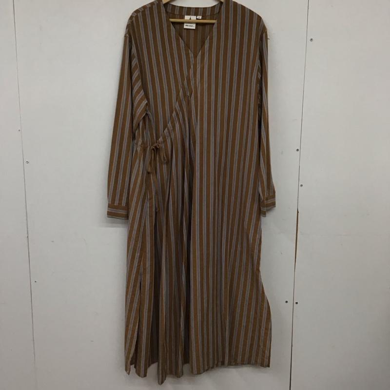 ニコアンド niko and... ワンピース ロングスカート S212NH19SM カシュクール風 長袖 L ストライプ 茶 / ブラウン / brown X 水色 / ライトブルー / レディース USED 古着 中古 10155035