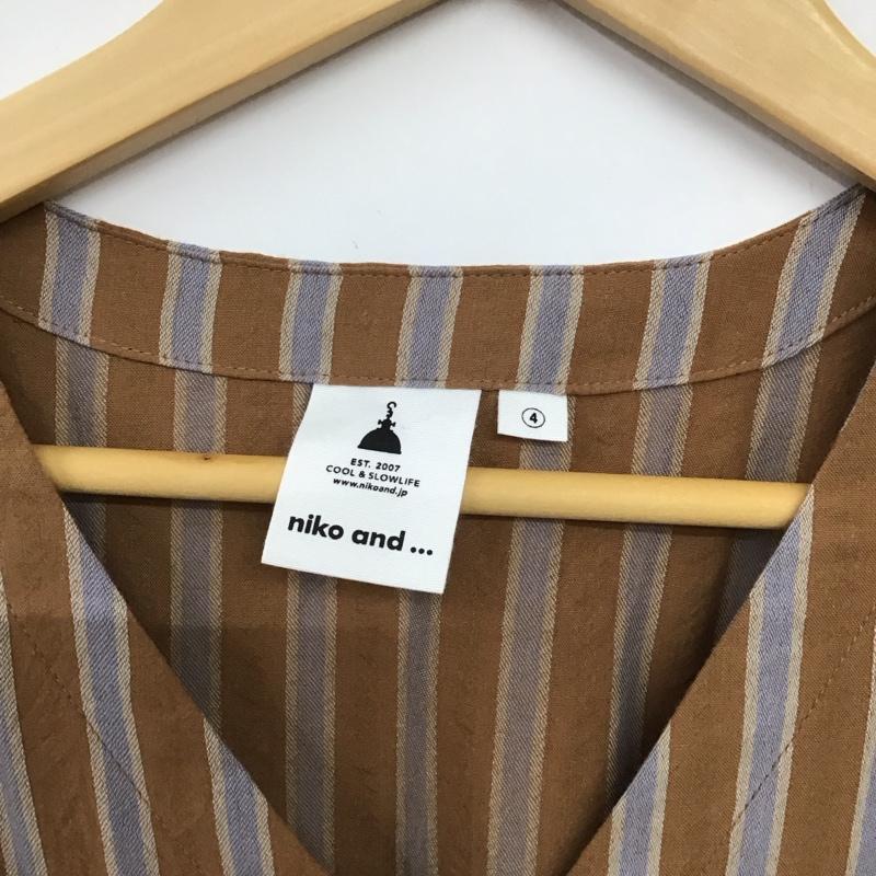 ニコアンド niko and... ワンピース ロングスカート S212NH19SM カシュクール風 長袖 L ストライプ 茶 / ブラウン / brown X 水色 / ライトブルー / レディース USED 古着 中古 10155035
